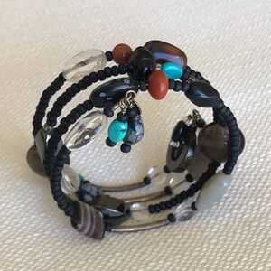Silpada Memory Wire Bohemian Stone Wrap Coil Bracelet